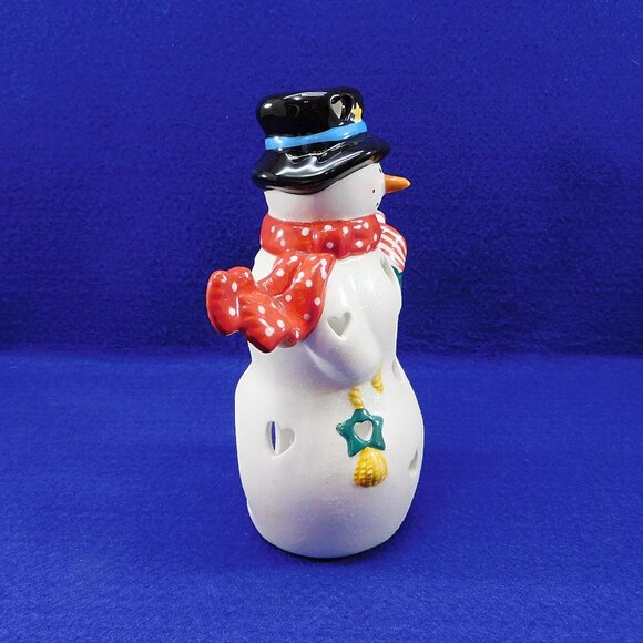 Hallmark Ceramic Heart Snowman Tealight Candle Holder Christmas w Wreath - Picture 6 of 12